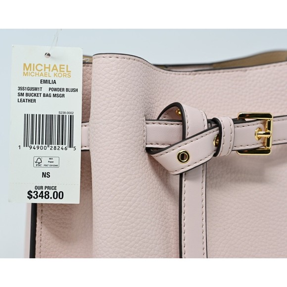 MICHAEL KORS EMILIA Small Bucket Messenger Powder Blush Pink Leather NWT $348 - Picture 7 of 12